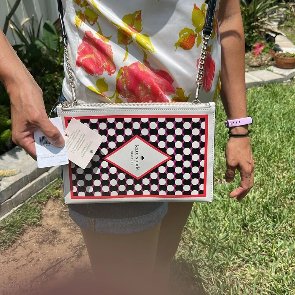 Kate Spade rare Crossbody bag 9 x 6 lucky draw white with orange black&purple - Picture 2 of 9